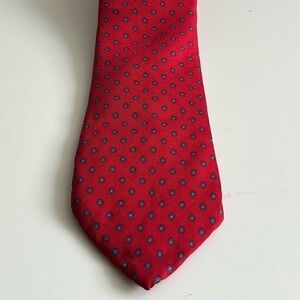 VINTAGE Yves Saint Laurent All Silk Neckwear Necktie TIE Red with Blue Pattern